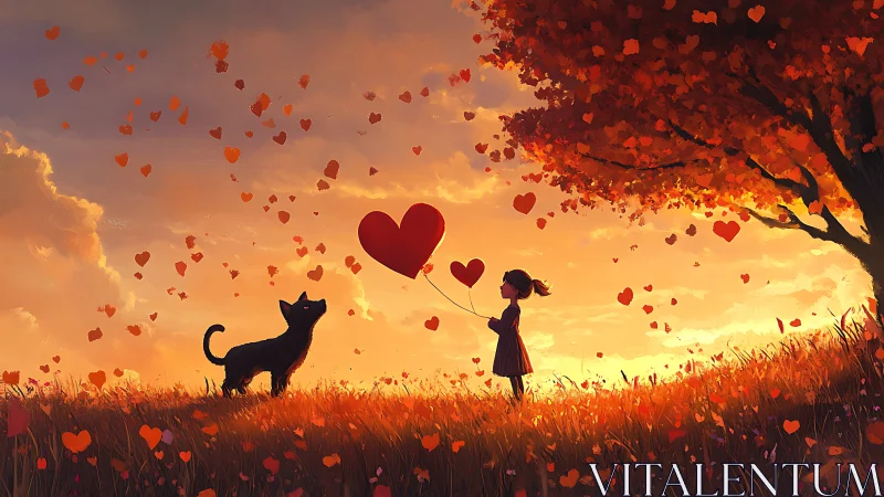 Love Takes Flight: A Girl and Cat's Heart Dream.