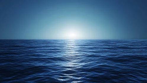 Endless blue horizon where sunrise hums over quiet waves.