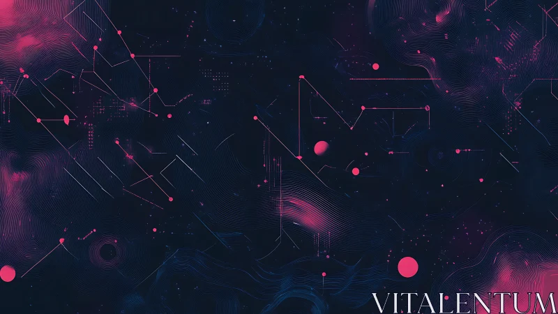 Neon vector field overlays geometric nodes on dark background