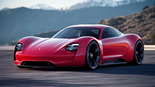 Sleek red sports car glides confidently along a mountain road