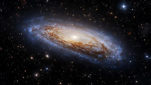 Gentle spiral galaxy drifting through a glittering night sky.