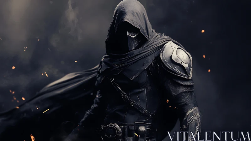 Midnight reaper strides through sparks in tempered shadow