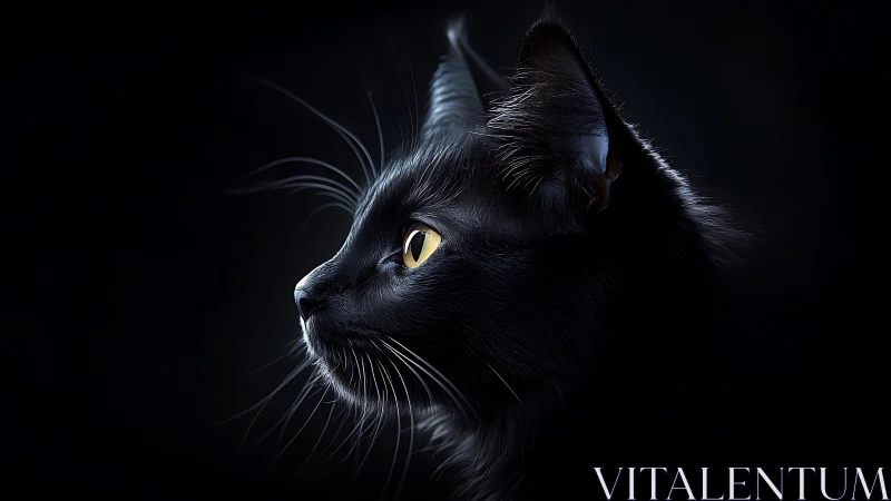 Black Cat with Luminous Eyes in Dramatic Lighting.