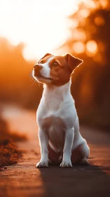 Photorealistic canine portrait in golden hour rim lighting.