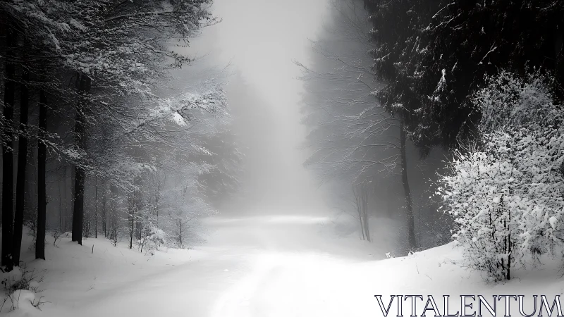 Winter road drifts quietly into a soft, silver-white oblivion