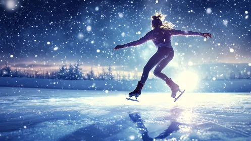 Skater carves luminous arcs through a storm of falling stars