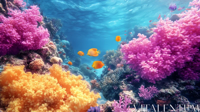 Colorful tropical coral reef with bright fish underwater.