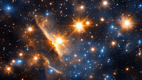 Nebular dust ridge with contrasting blue and orange stellar field.