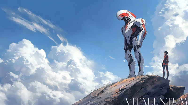 Cloudbound colossus pauses to greet its lone skyward maker