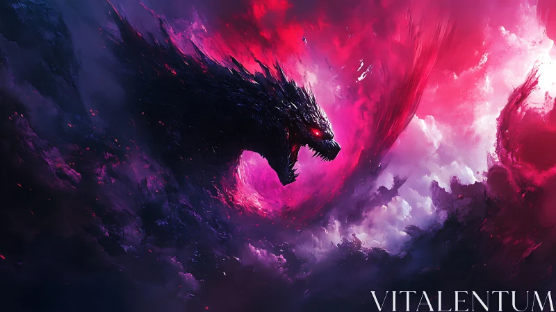 Roaring cosmic dragon carves a blazing path through storm clouds