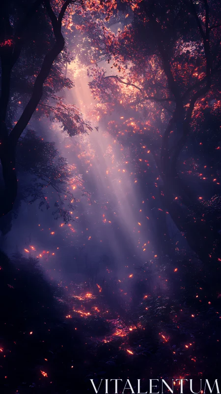 Enchanted Forest Path Glowing with Mystical Fire and Light