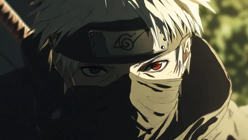 Calm masked ninja gazing ahead with quiet, steady resolve.