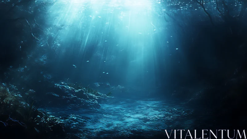 Gentle sunbeams pour into a tranquil underwater forest
