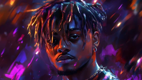 Neon-lit digital portrait captures intense urban emotion