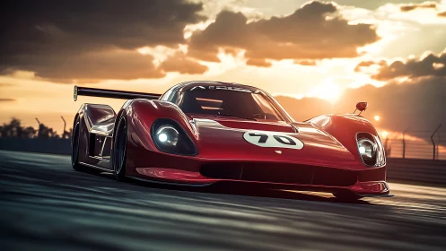 Sunset-speed race car glides along the track with confidence
