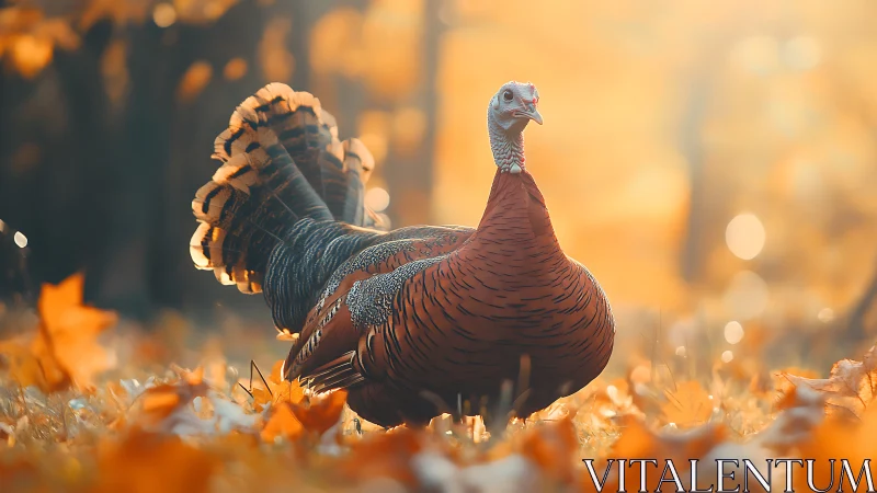 Wild Turkey Male in Golden Hour Lighting with Detailed Plumage