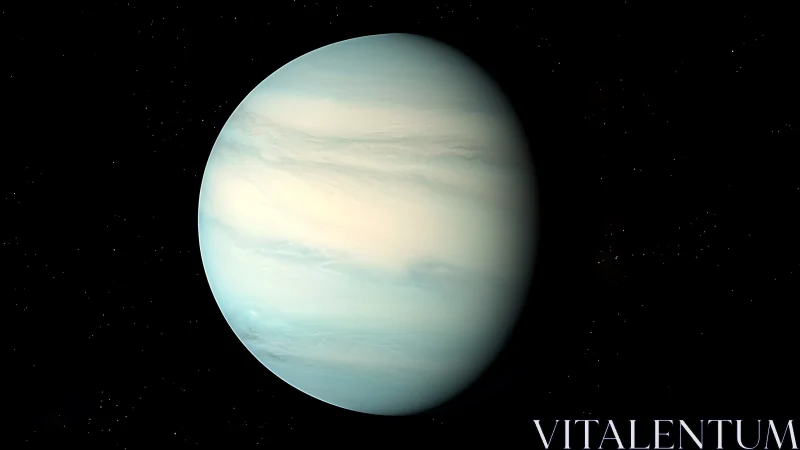 Rendered pale blue gas planet shown against black star field