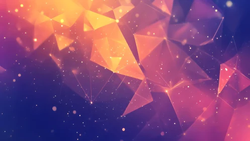 Abstract geometric polygon background in vibrant purple and gold tones.