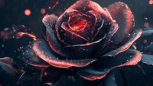 Luminescent Rose Digital Artwork With Glowing Core.