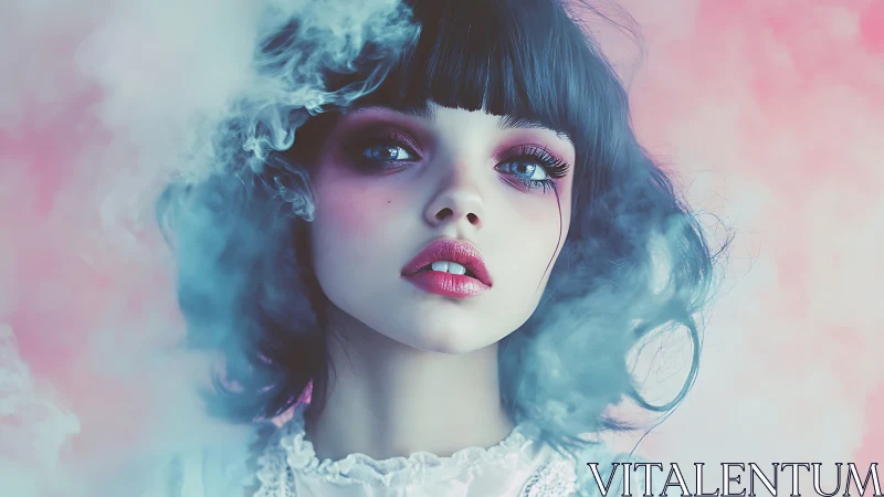 Cotton candy mist girl with neon blue, heartbroken eyes.