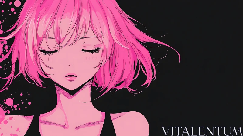 Pink-haired anime girl in serene minimalist portrait.
