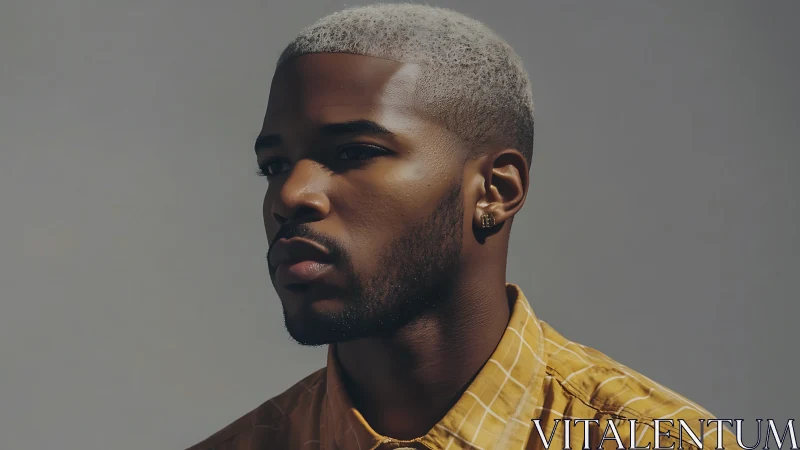 Silver-crowned gaze carves calm shadows across warm gold