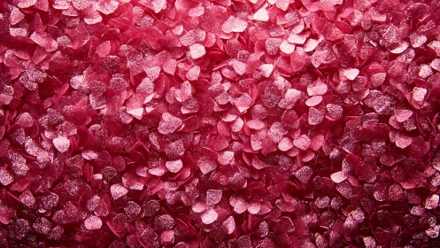 Sparkling pink heart confetti forms a vivid romantic backdrop