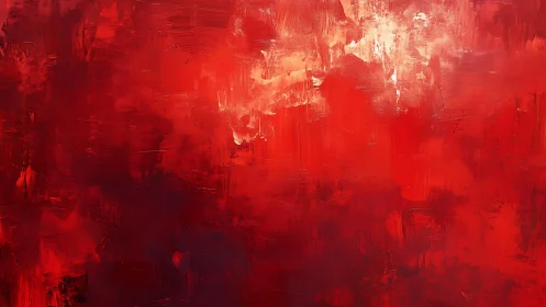 Vivid Red Abstract Oil Painting with Bold Textured Brushstrokes.