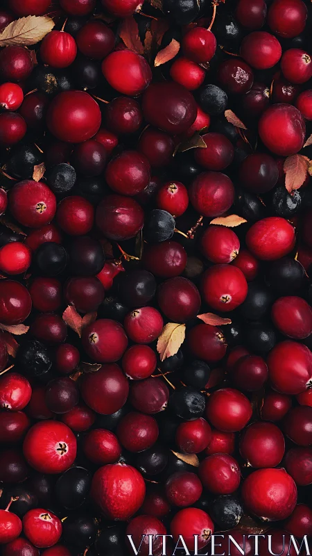 Crimson and black berries in moody overhead macro composition.