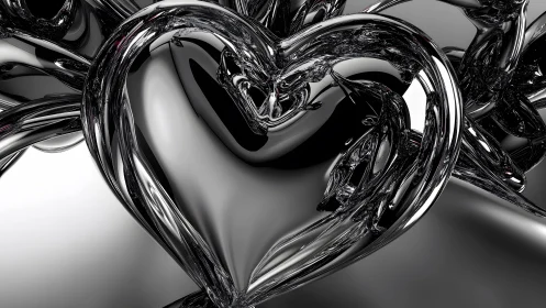 Shiny Metallic Heart Abstract in Futuristic 3D Style.
