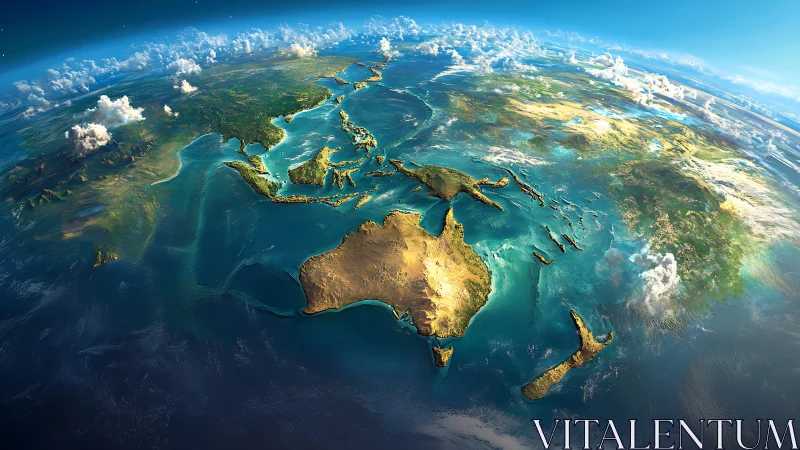 Australia and Southeast Asia rendered from orbit in daylight
