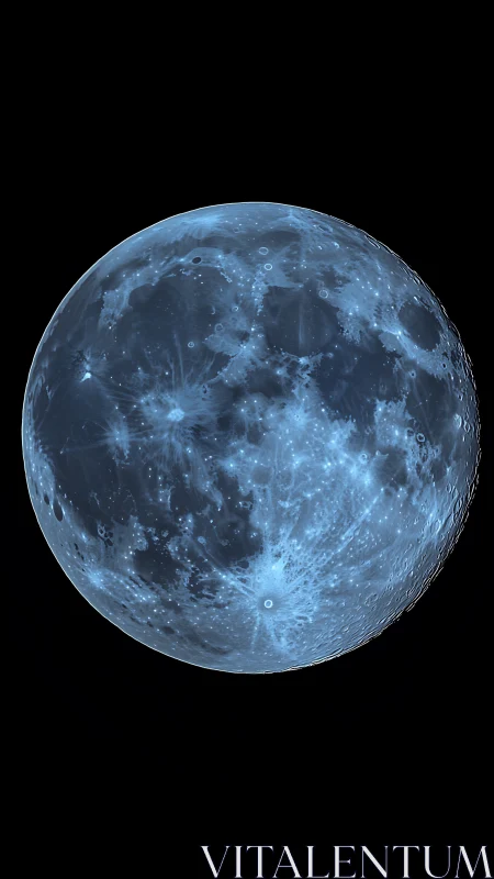 Lunar surface rendered in high-contrast cyan monochrome illumination