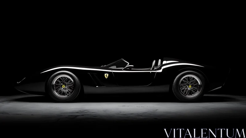 Low-key studio study isolates a classic black racing roadster