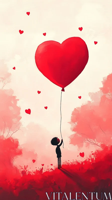 Child Holds Heart-Shaped Balloon Against Pink Sky
