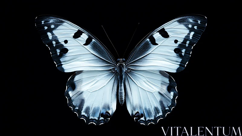 Cool-toned butterfly opens luminous wings in soft glow