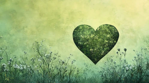 Heart-Shaped Forest Silhouette Against Pale Green Field