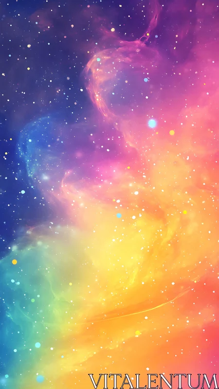 Vibrant rainbow nebula field with scattered star points.