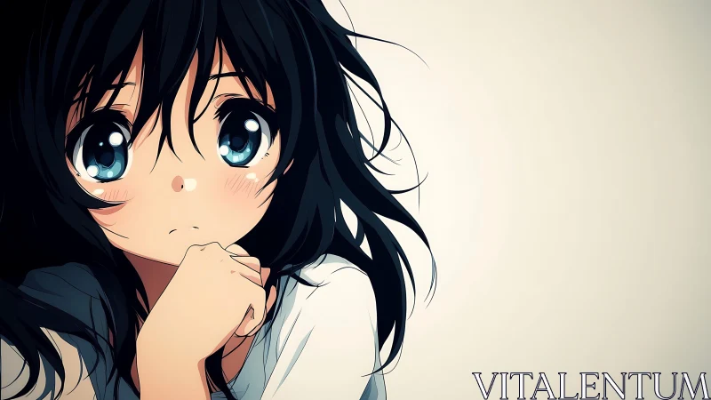 Soft-lit anime portrait with contemplative close-up framing.
