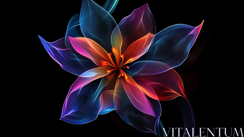 Luminous abstract flower radiates multicolor translucent petals