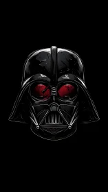 Black sci fi helmet illustration with red eye highlights.