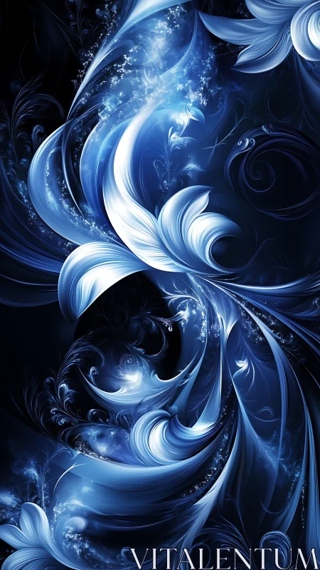 Fractal blue floral vortices form luminous swirling energy currents