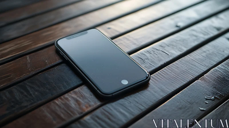Modern Smartphone on Weathered Wood Surface.