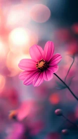Vibrant Pink Cosmos Flower with Bokeh Illumination.