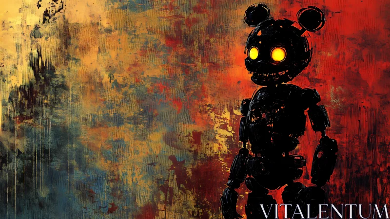 Molten dusk robot bear with ember-bright haunted eyes.