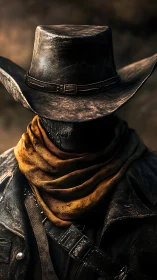 Silent dusk ranger in weatherworn hat and ember scarf.