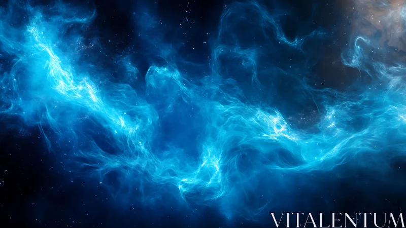 Streaks of glowing blue nebula drift gently through space