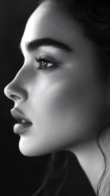 Monochrome profile muse bathed in sculpted silver light.