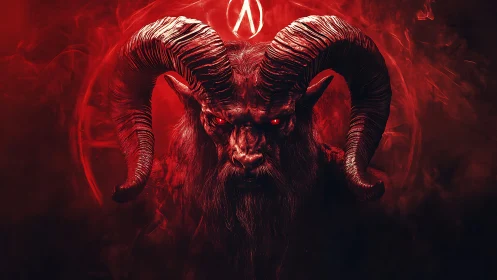 Demonic ram-horned entity rendered with high-contrast red lighting