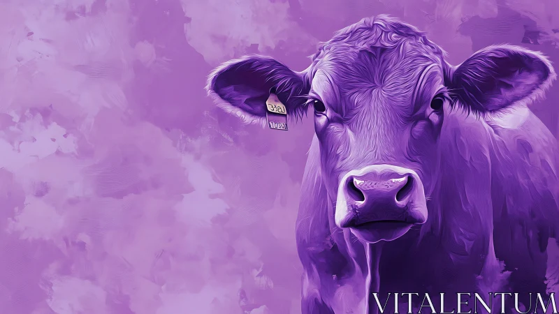 Monochromatic violet cow portrait employs stylized digital realism