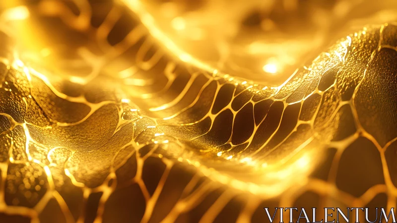 Abstract golden waves with glowing honeycomb texture, surreal style.